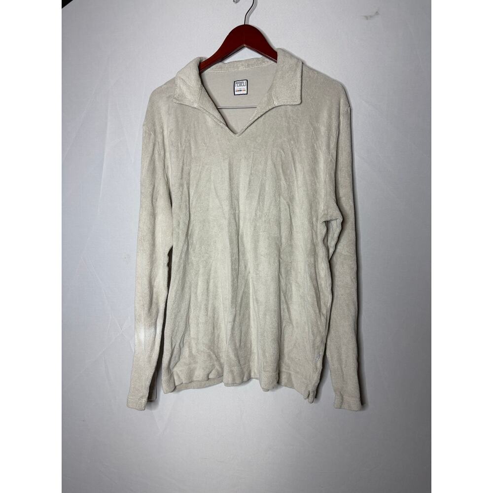 Fedeli Swim Peter cotton terry polo shirt in Sand Cream sz 56 US 46
